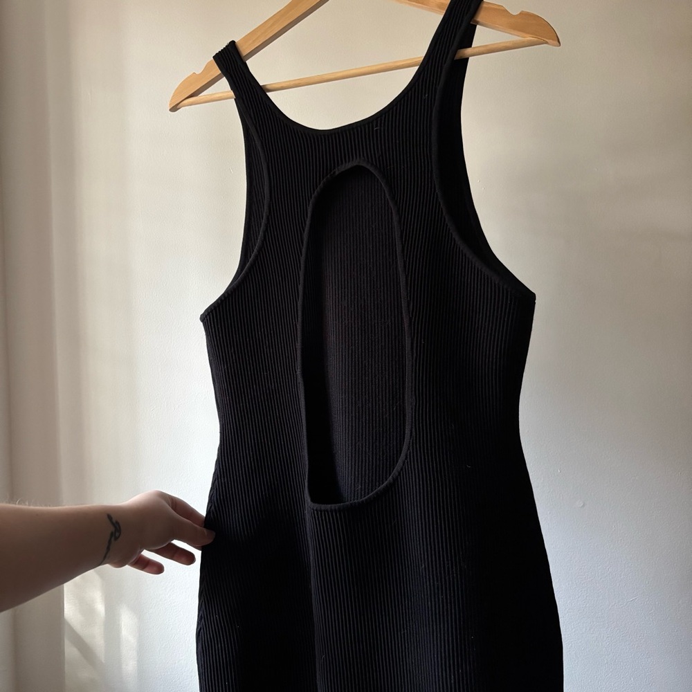 Babaton Black Ribbed Backless Tank Dress